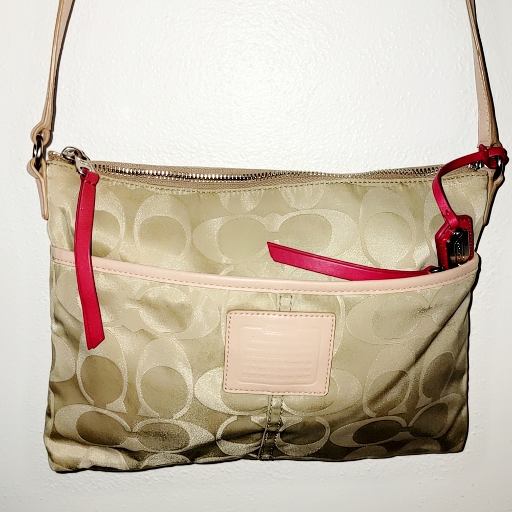 Coach Beige and Pink Signature Crossbody Bag